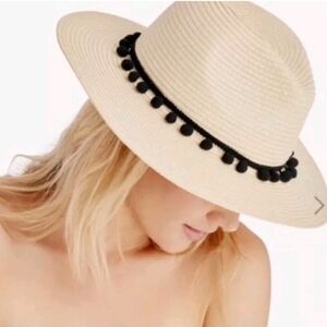 Sole Society Panama Hat 100% Boho Paper Straw with Black Pompom for